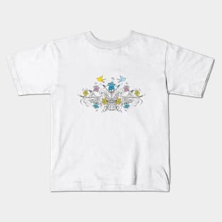 Shabby Chic vintage lily flowers bouquet and birds 1 Kids T-Shirt